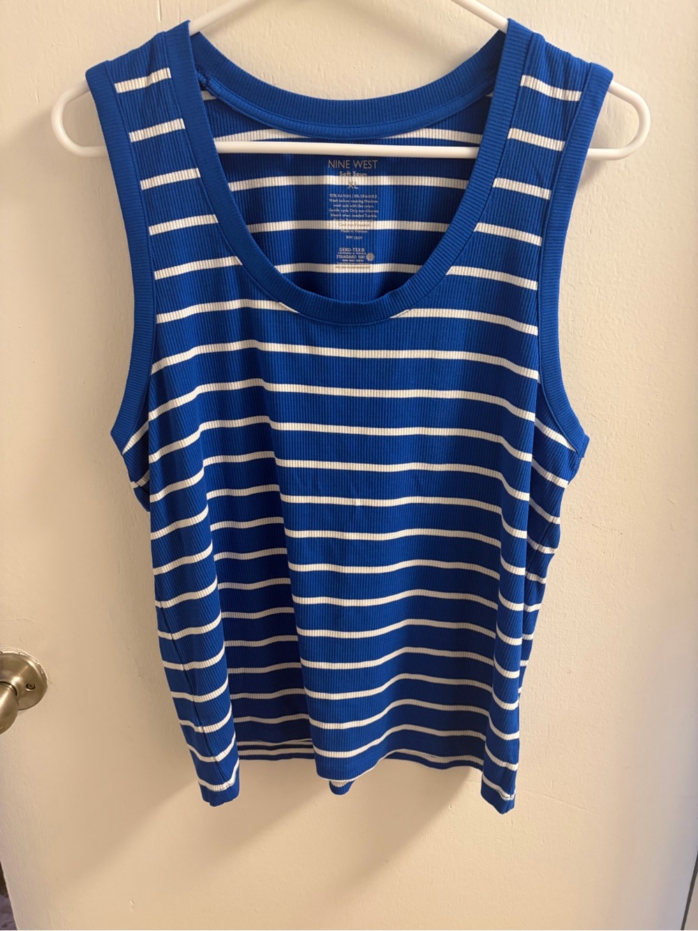 Nine West Royal Blue and White Striped Sleeveless Tank